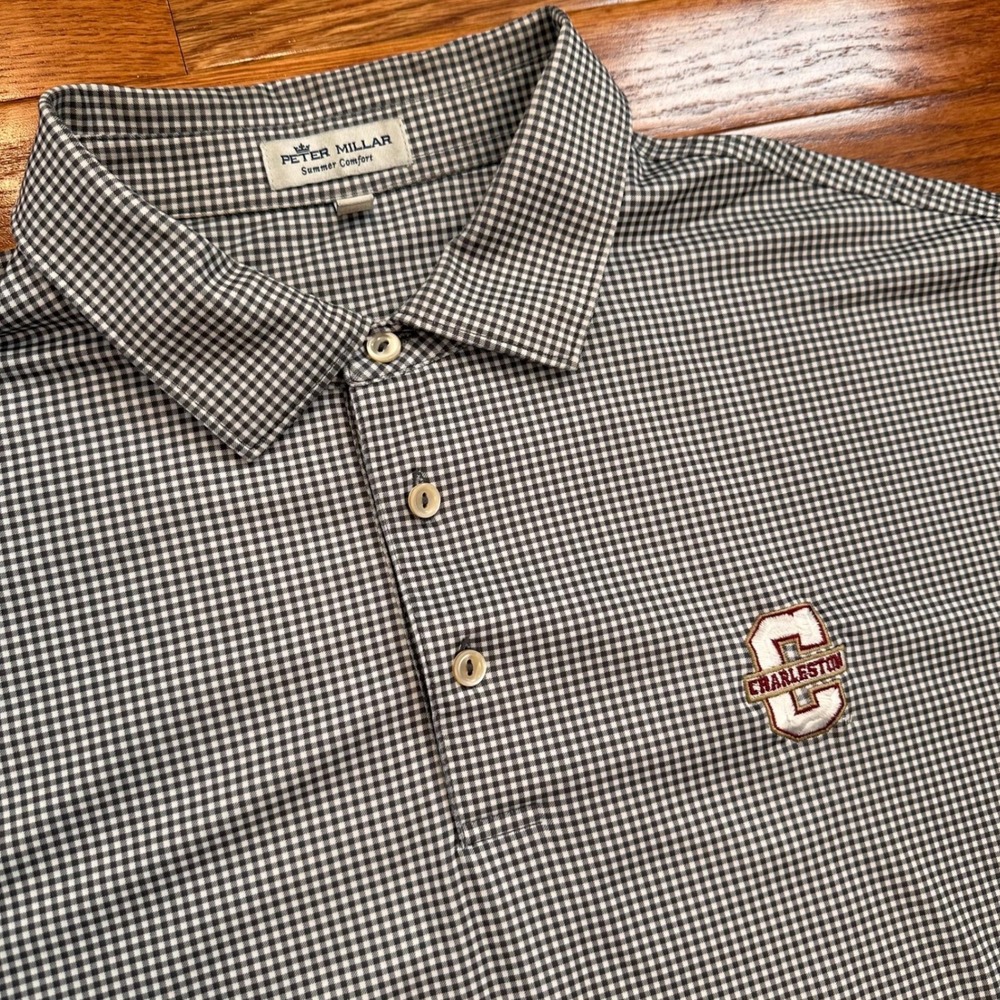 Peter Millar Summer Comfort Charleston Cougars Golf Polo Shirt Mens XL Gingham
